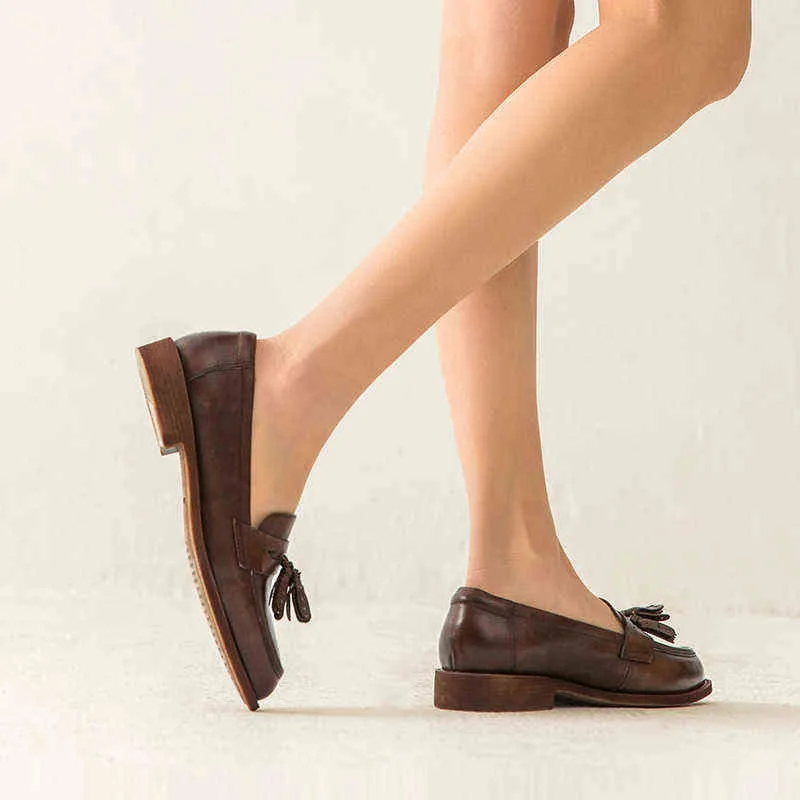 Damen-Sandalen aus Leder mit Quasten, spitze flache Schuhe, informell, ohne Spitze, handgefertigt, 2 9