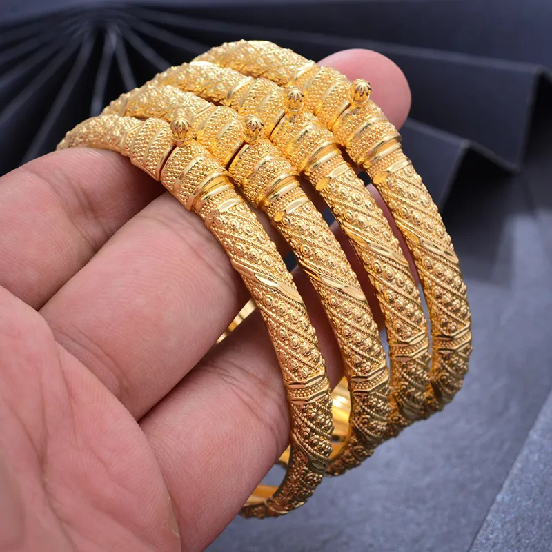 Wando 24K queen Copper Bangles Gold color Bangles For Men/Women Flower Jewelry 6cm wide Wedding bracelet gift 0930
