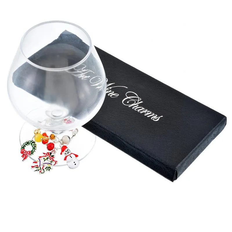 Hoomall Box Mixed Wine Charms Christmas Decorations For Home Table Wedding Champagne Tree Snowman Pendant New Year Party277h
