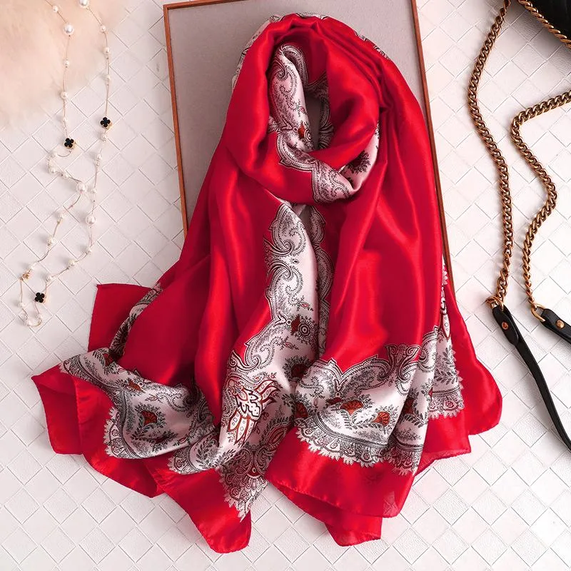 Lenço de seda de luxo feminino vintage paisley impressão femme muçulmano turco hijab vestidos de noite lenço de cabeça de seda xale foulard1297n