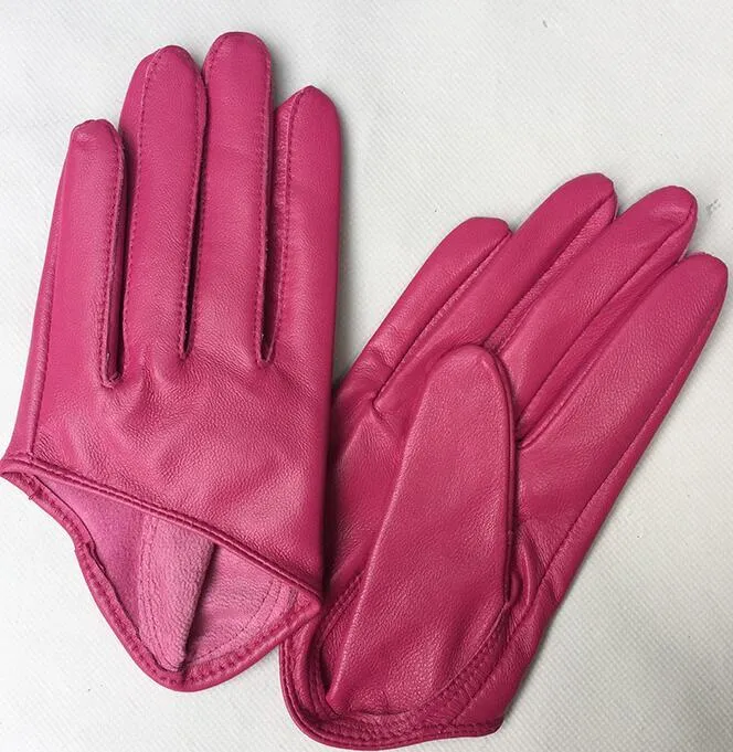 Femmes039s en cuir de mouton naturel Couleur rose solide Couleur demi-palme gants femelles en cuir véritable gant de conduite courte R1171 4971907
