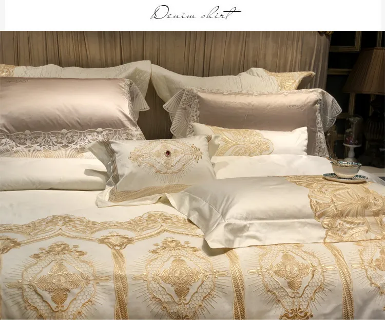 Szeroki Złoty Koronki Kieranka Set Pokrywa Comforter Pink White Premium Egiptian Bawełniana Pościel Zestaw Luksusowa Królowa King Size Blos Set T200706