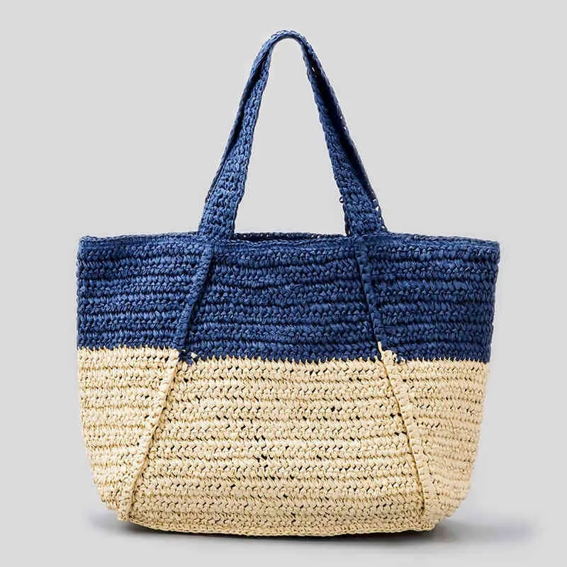 Shopping Bags Casual Woven Straw Women Handbags Summer Beach Fashion Ladies Shoulder Bag New Shopper Female Tote Rattan Handmade 220301