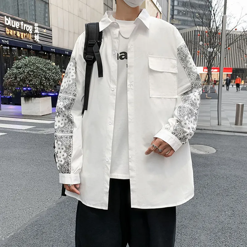 Bandana Chemises pour hommes Streetwear Manches longues Paisley Harajuku Chemise Vêtements masculins 2022 Mode Printemps Eté Élégant Oversize 220222