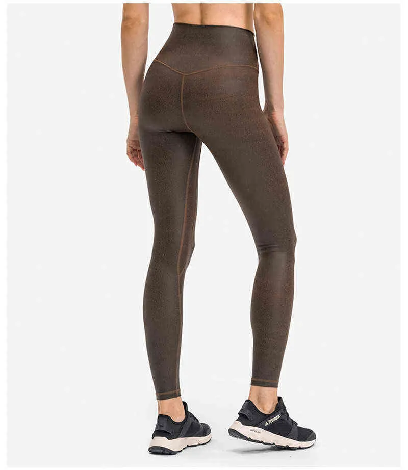 Women Sports Pants Tights Fintess High Waist Yoga Leggings Run Bronzing Leather Texture Matte Gym Clothe Female Workout Trousers H1221