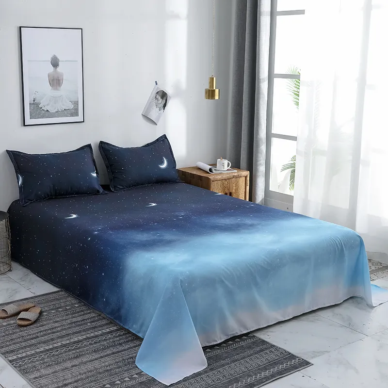 Claroom Starry Night Sky Literie Ensemble Lune et Étoile Motif Dégradé Couleur Housse de Couette Ensemble Drap Taies D'oreiller Multi Taille Xd37 # C0223