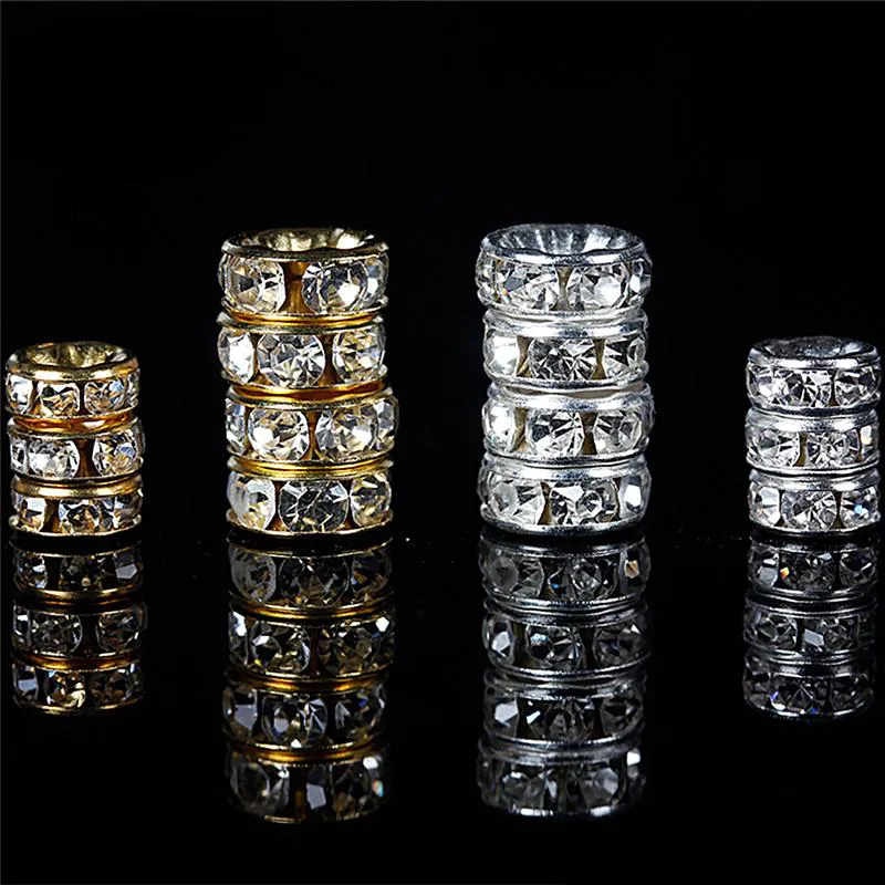 Metal Alloy 18K Gold Silver Color Crystal Rhinestone Rondelle Loose Beads Spacer for DIY Jewelry Making Whole 227a