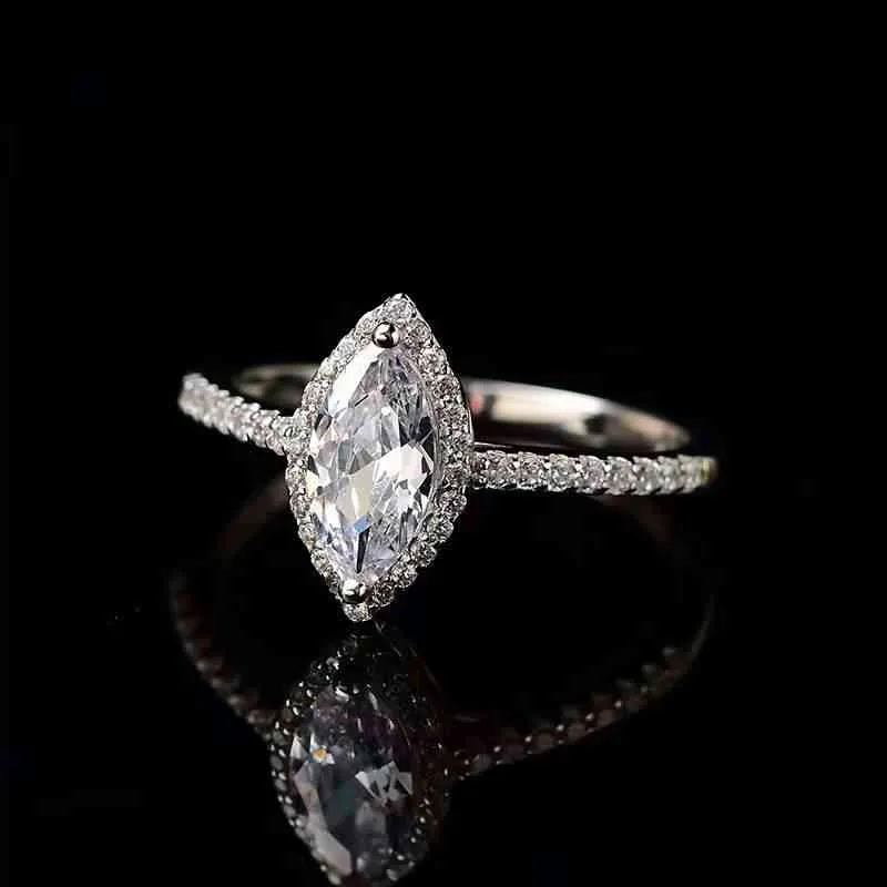 Anillos de moissanita de corte Marquesa, sustituto de diamante de 1-2ct, lujosa joyería de boda de plata S925, Color blanco D