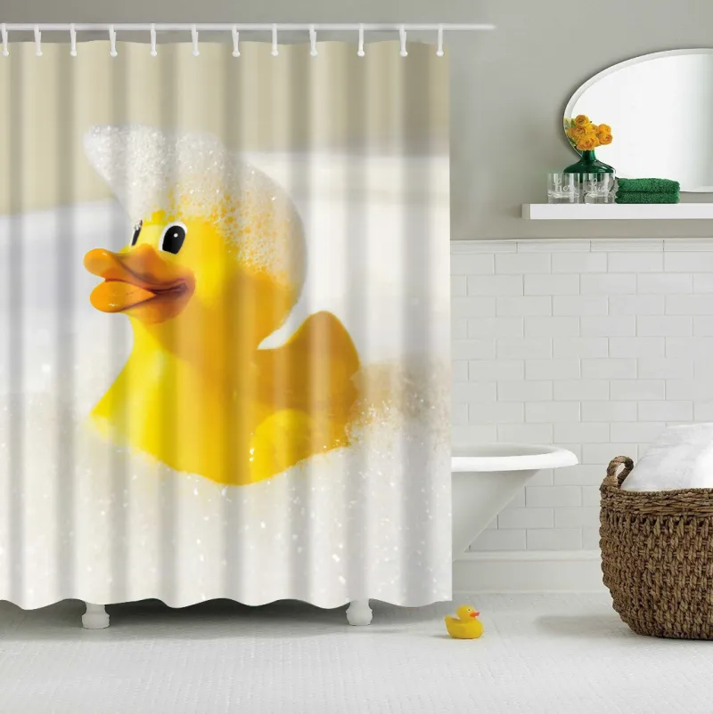 防水ポリエステル生地3D漫画バスルームシャワーカーテン黄色のミニオンブラックアウトバスルームカーテン長い180x200cm Y2001086854241