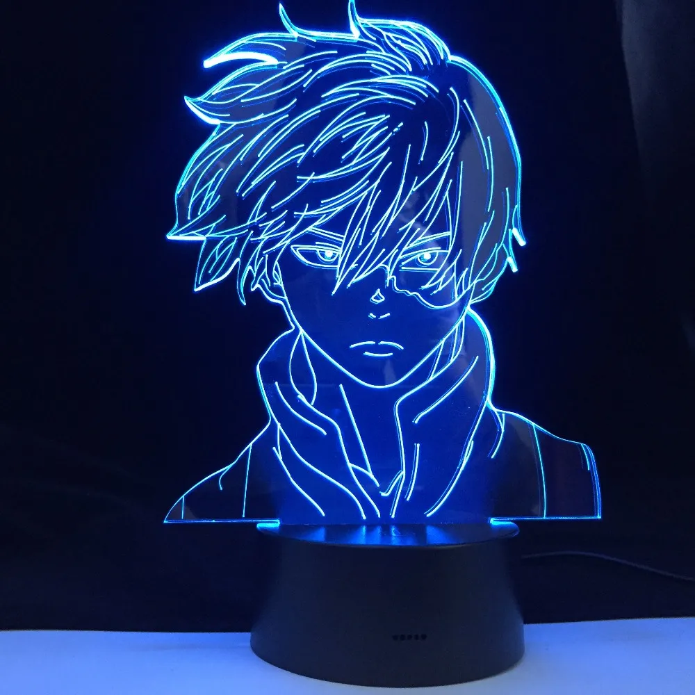 Então Todoroki Face Anime My Hero Academia Design Led Led Night Light Lamp for Kids Child Boys Bedroom Decor acrílico Lâmpada de mesa Presente296L