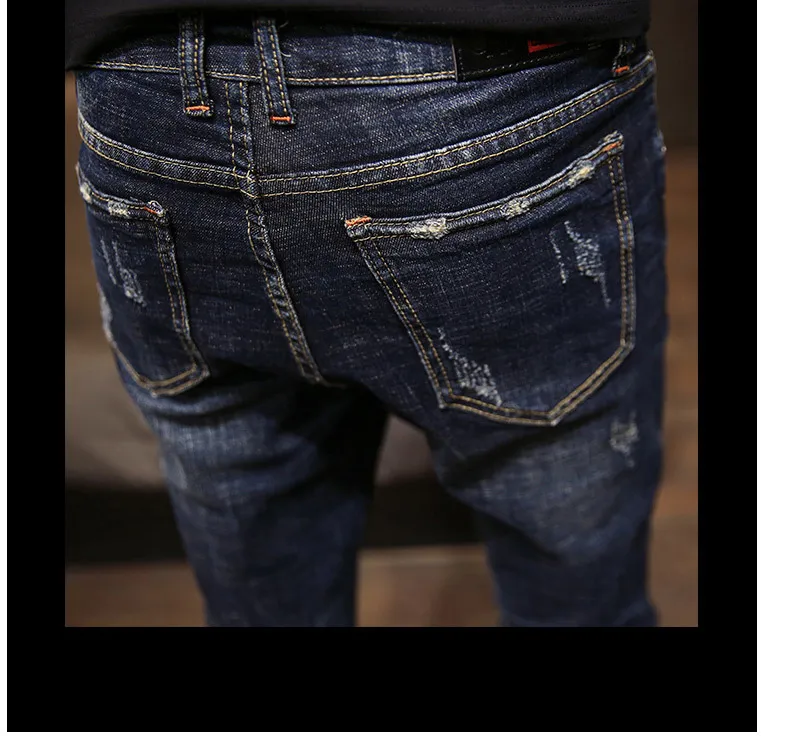 Wholesale Fashion Denim Men's skinny ripped jeans Korean trend slim ankle length brand feet pants casual pencil trousers 201128