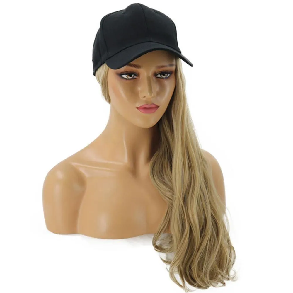 Adjustable Women Hats Wavy Hair Extensions with Black Cap All-in-one Female Baseball Cap Hat Y200714254S