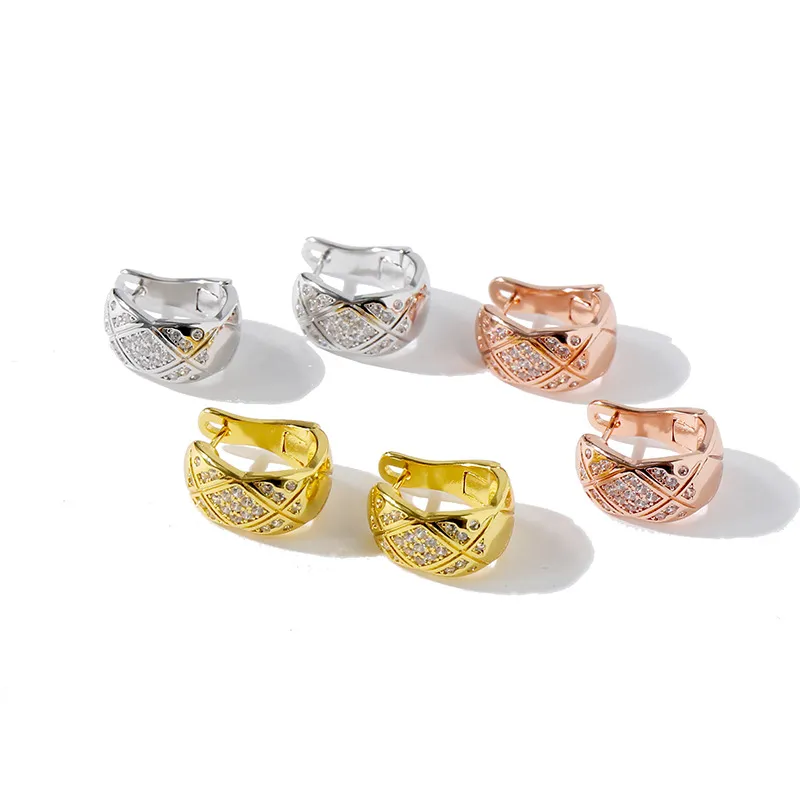 Mode acier inoxydable en forme de C diamant oreille battre boucles d'oreilles en or 18 carats boucles d'oreilles en or rose pour femme 2591