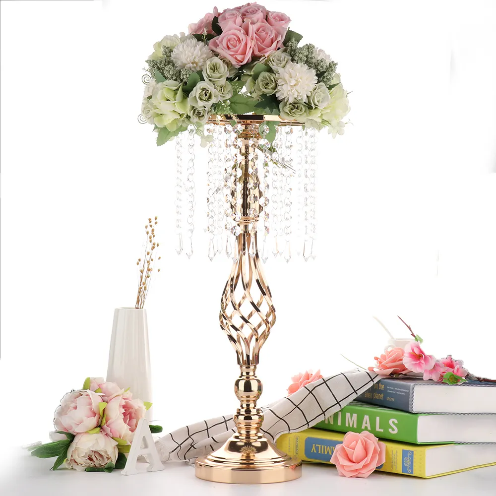 Kristal Mumluklar Metal Şamdan Çiçek Vazo Masa Centerpiece Olay Çiçek Yol Kurşun Düğün Dekorasyon Y200110 Raf