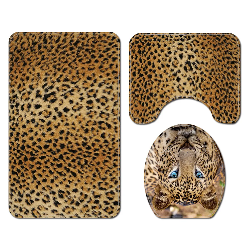 Животный мех леопард для душа занавеса для ванны набор мягкой ванной ковер для ванной комнаты смешное покрытие сиденье туалет водонепроницаем