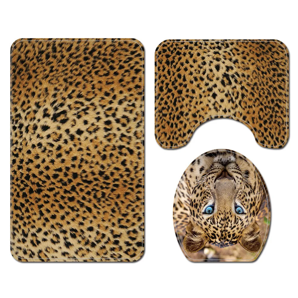 Set di tappetini da bagno con tenda da doccia leopardata in pelliccia di animale Tappeto da bagno morbido bagno Copertura divertente Sedile del water Tenda da bagno impermeabile L301T