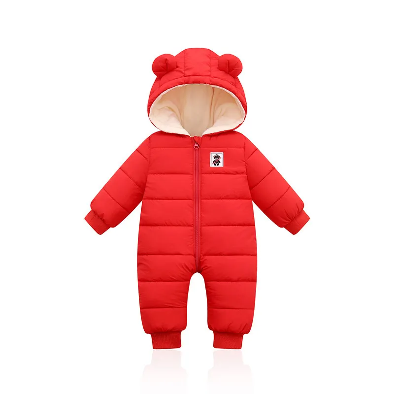 Rompers Infant Girls Jumpsuit Autumn Winter Children Plus Velvet Down Cotton Hooded Climbing Clothes Baby Boys Romper 220919