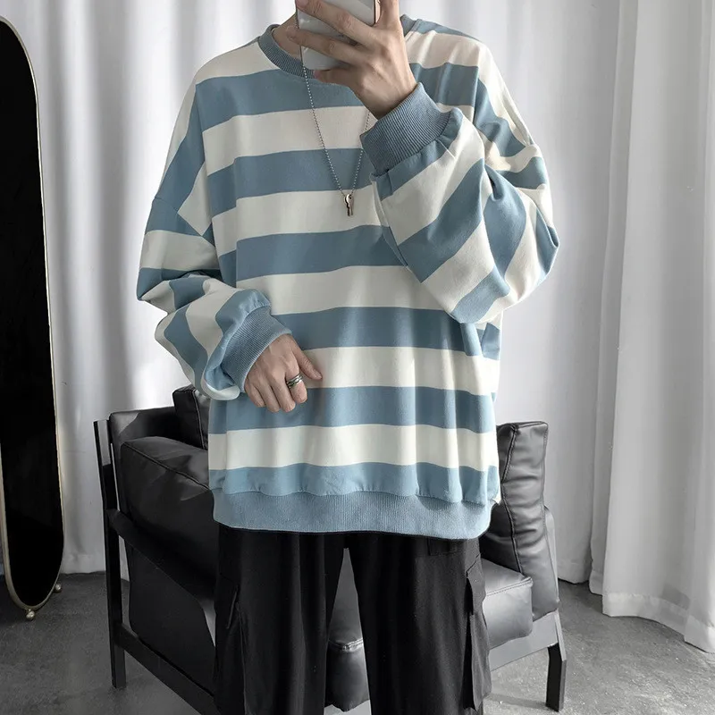 Lovers Sweatshirts Men Casual Loose Oversized Spring Streetwear Striped Male Hiphop Winter Homme Clothing 220215
