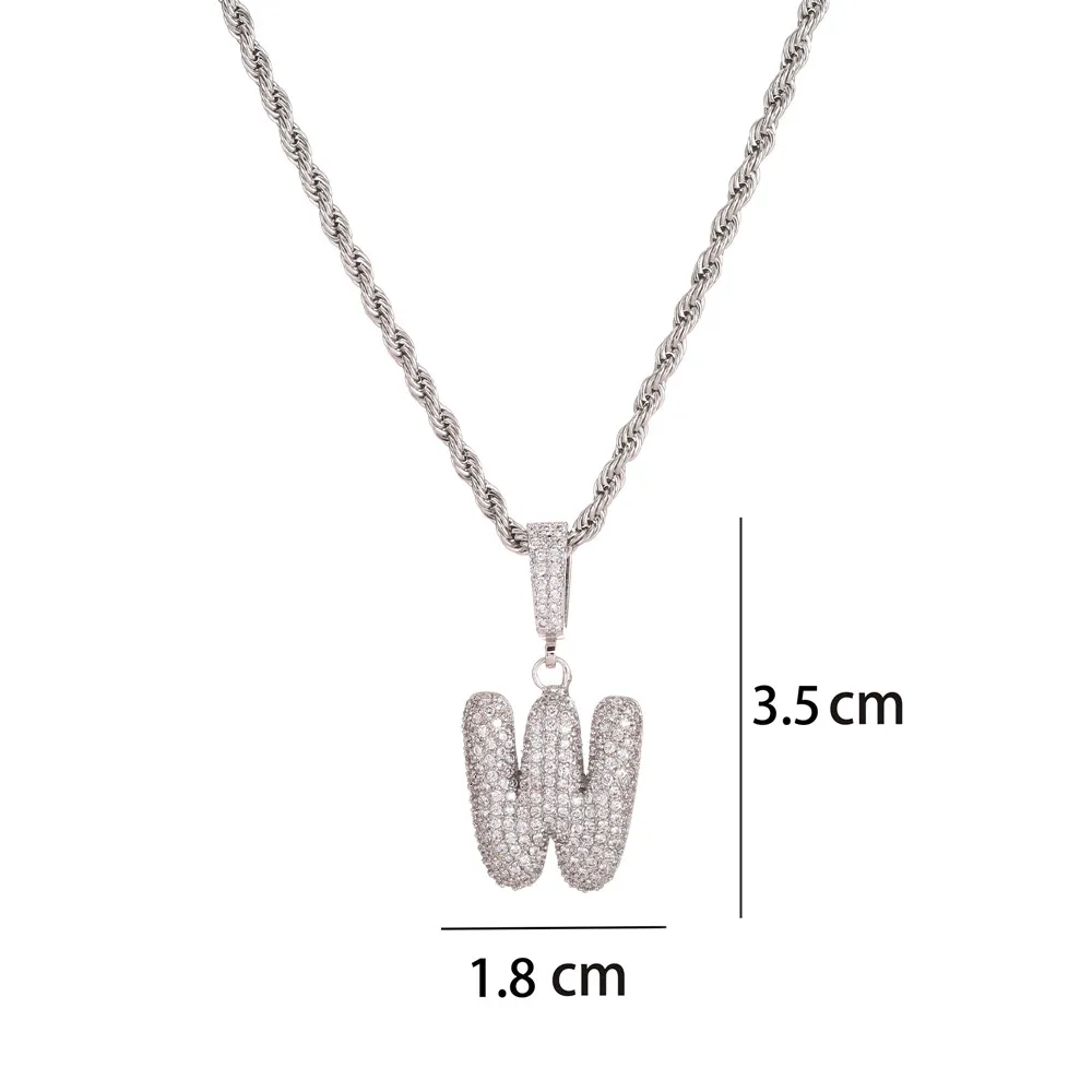 A-Z Anpassad namn Small Letters Pendant Necklace Charm med 24-tums repkedja Guld Silver Color Cubic Zirconia Jewelry197J