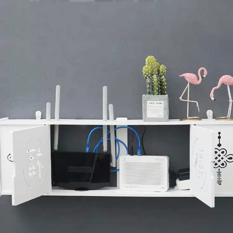 Grande scatola di immagazzinaggio router WiFi wireless Pannello di densità in PVC Mensola a muro Staffa appendere cavi Organizzatore di stoccaggio Decorazioni la casa C0116307O