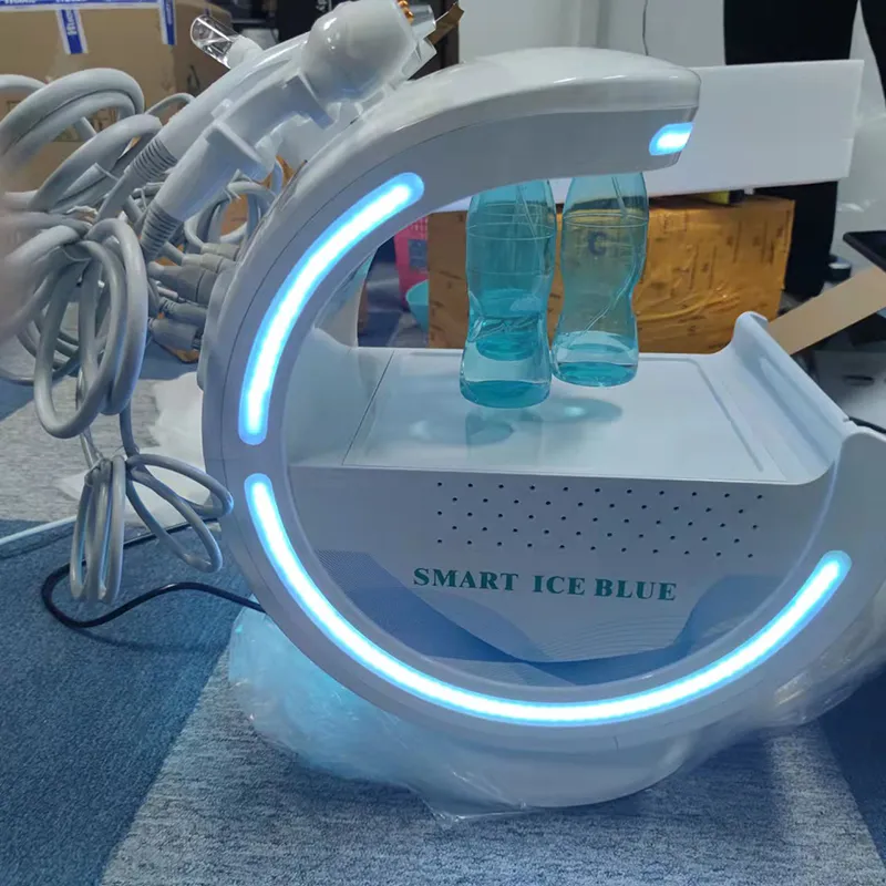 Smart Ice Blue 7 em 1 Diagnóstico de Análise de Pele RF + Ultrassom + LON + Sistema de Refrigeração Dermoabrasão Dermaxacials Máquina