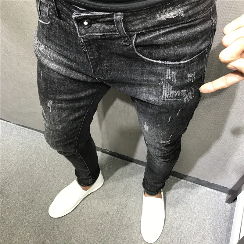 Jeans da uomo vintage streetwear hip-hop strappati biker jeans sfilacciati distrutti da uomo pantaloni da moto skinny denim jeans moda uomo T200614