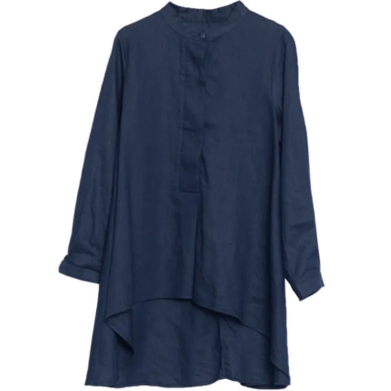 Plus Size Kvinnors uppsättningar Två stycken Set Midi Shirt Toppar + Loose Casual Wide Ben Byxor Kvinnor Långärmad Bomull Linne Passar T200702