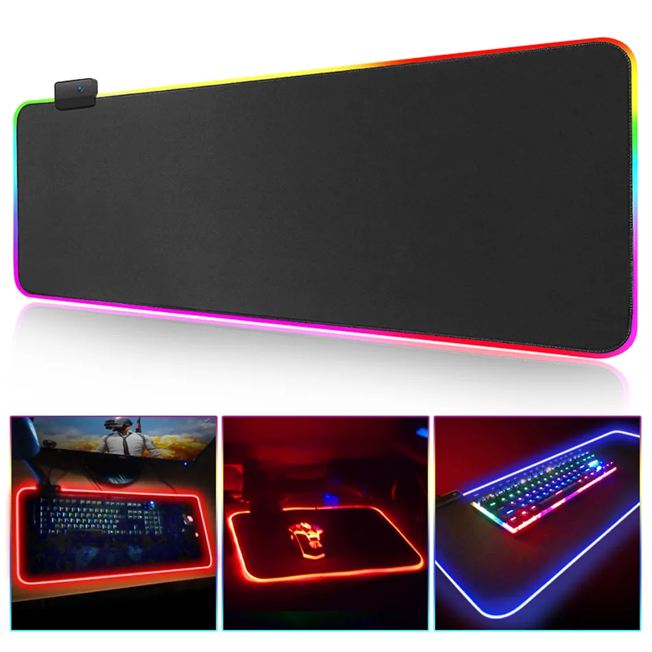 RGB Gaming Mouse Pad Computer Gamer Mousepad with Light Large Rubber No-slip Mat Big Pads PC Laptop Keyboard Desk Carpet