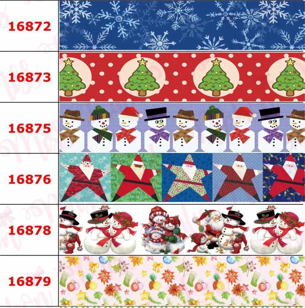 16mm75mm julserie Färgglada Bell Snowman Tryckt GrosGrainfoe Ribbon Cookies Diy Hair Bowknots Party Decor 50yardsroll Y201020