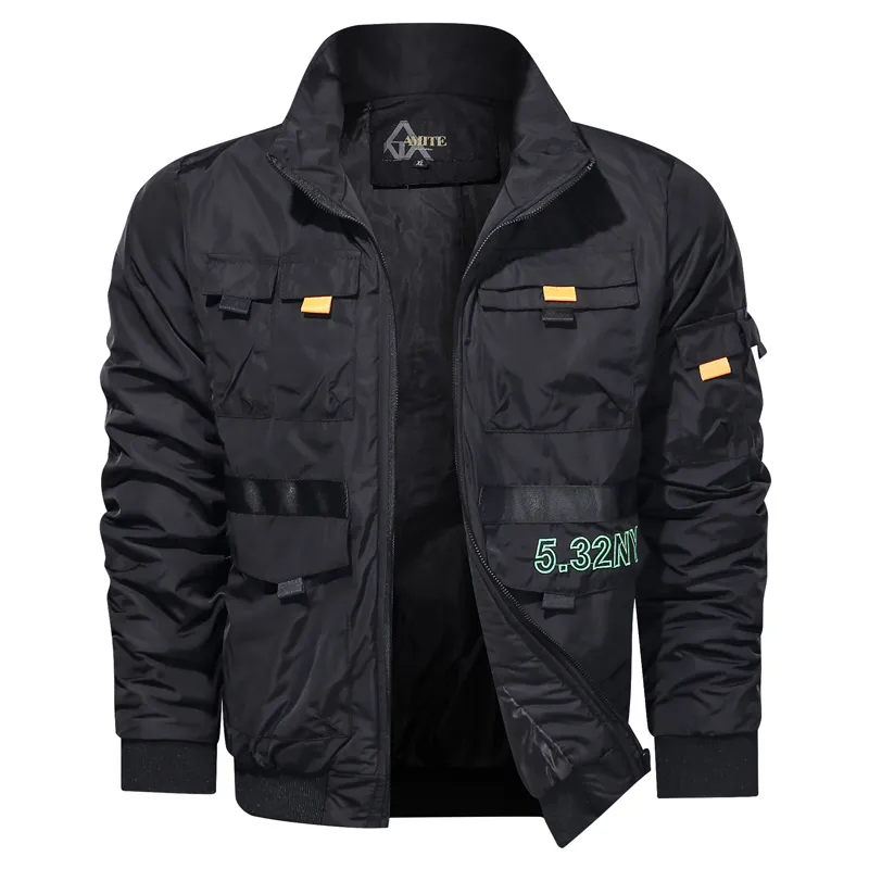 Herren Windjacke Stehkragen Militär Leichte Jacke Männer Multi Taschen Outdoor Jacke Mode Grüne Taktische Bomberjacke 201127