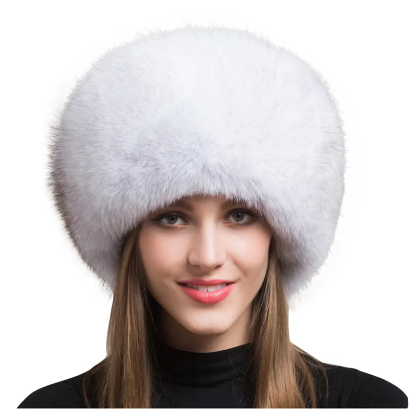 Dames 100% réel fourrure de renard chapeau femmes hiver chaud luxe Ski tête oreille plus chaud cache-oreilles moelleux en peau de mouton chaud neige casquette 201019263c