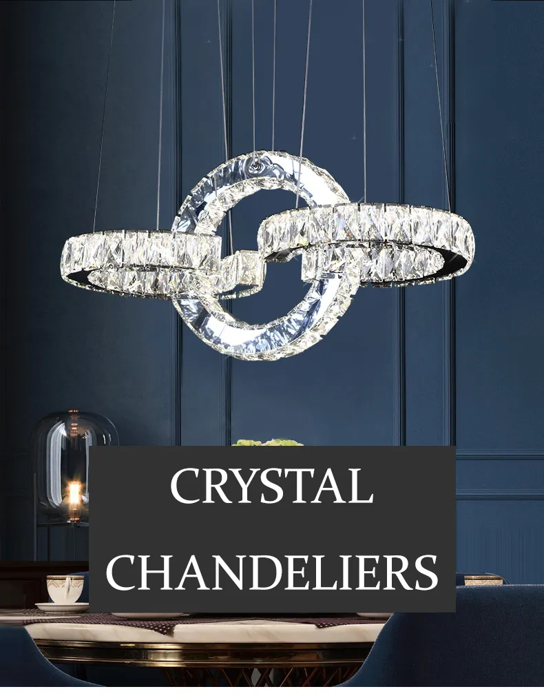 Nordic Dimmable crystal Chandeliers Rings Led Kitchen Chandelier Control Industrial Crystal Light For Kids Bedroom Dining room2877