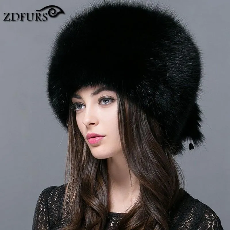 Bonnet Skull Caps ZDFURS Femmes Russe Ushanka Trapper Fourrure Bombers Chapeau Réel Chapeaux Dôme Mongol Hat13036