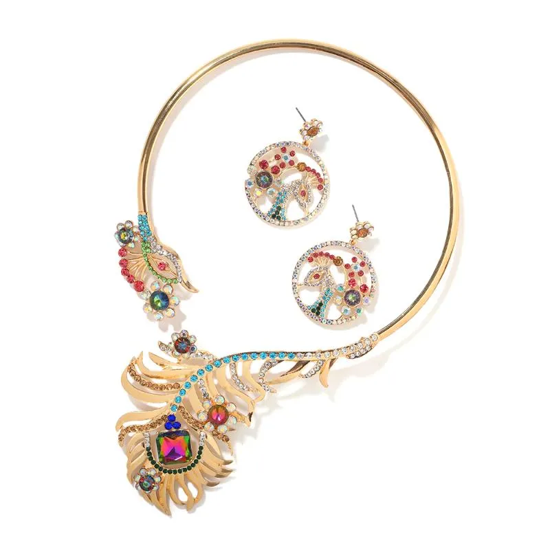 2020 novo design 7 cores elegante cristal pavão gargantilha colar torques feminino festa noite luxo moda jóias acessórios266a