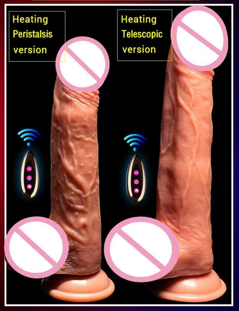 Automatische Telescopische Verwarming Enorme Dildo Afstandsbediening Realistische Grote Vibrator G Punt Volwassen Speeltjes Voor Vrouwen Masturbator267z