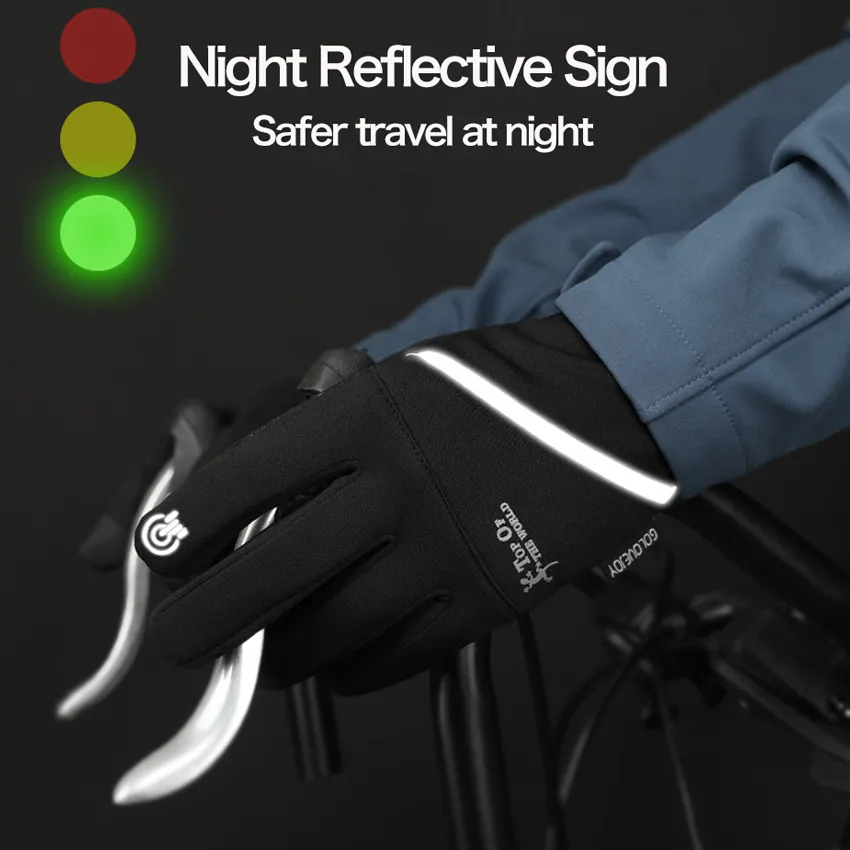 Zimowe rękawiczki rowerowe dla mężczyzn ekran dotykowy ciepłe rękawiczki do biegania na zewnątrz wodoodporne bez poślizgu Noc odblaskowe