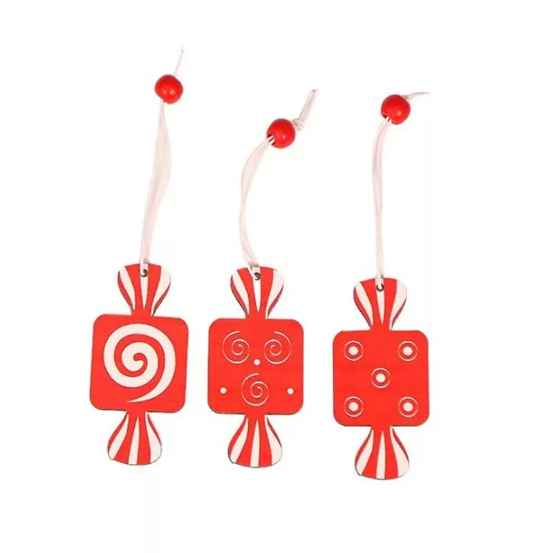 Forme de bonbons en bois Pendentifs de Noël Ornements Arbre de Noël Décoration suspendue pour la maison Année Décor Enfants Jouets Y201020