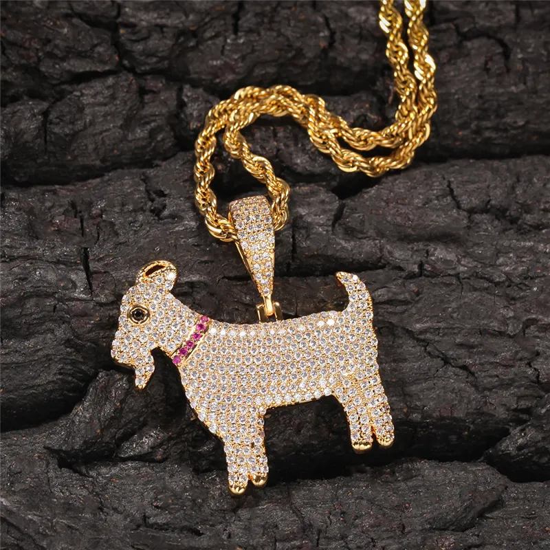 素敵な男性女性ネックレスゴールドシルバーカラーBling CZ Diamond Goat Pendant Necklace for Mens女性素敵なギフト355k