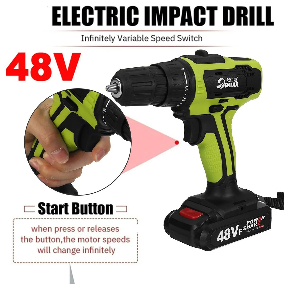 Perceuse électrique sans fil, tournevis, marteau 48V, rechargeable, 19 couples, outils électriques à double vitesse avec 2 batteries 201225