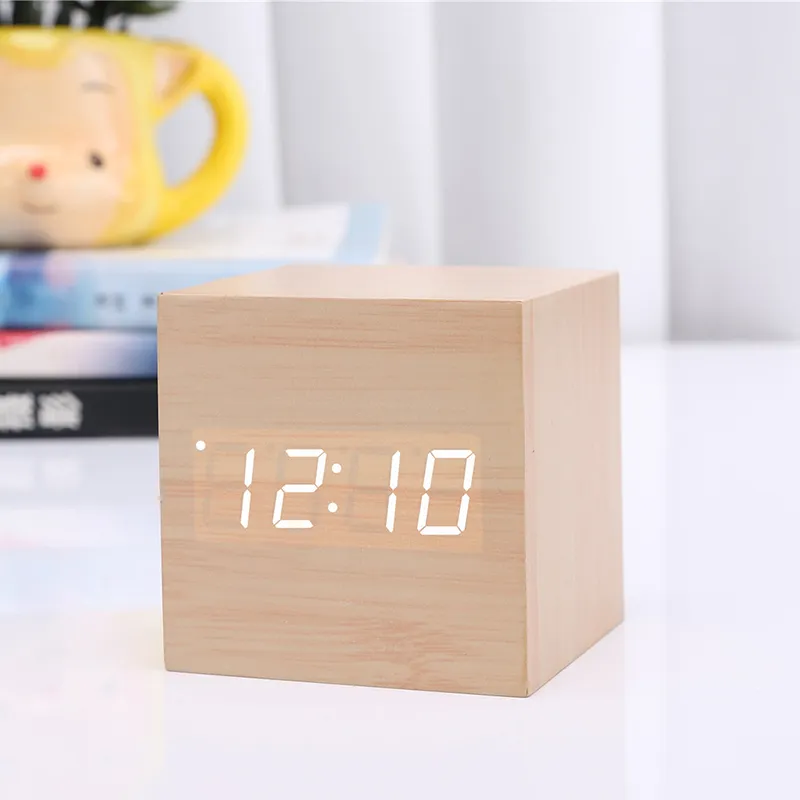 New Arrival Wooden LED Alarm Clocks Temperature Electronic Clock Sounds Control Digital LED Display Desktop Calendar Table clock L7897775