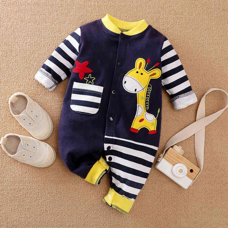 Infant born Baby Romper Girls Boys Long Sleeve Star Cartoon Giraffe Animal Print Rompers Jumpsuit Outfits For babies 211229