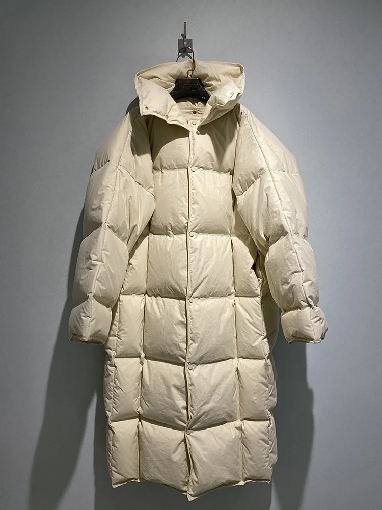 Novo Outono Outono Winter White Duck Down Jacket Mulheres Única Breasted Beasted Down Coat Feminino Espesso Quente Longo Down Parkas Oversize Outerwear 201023