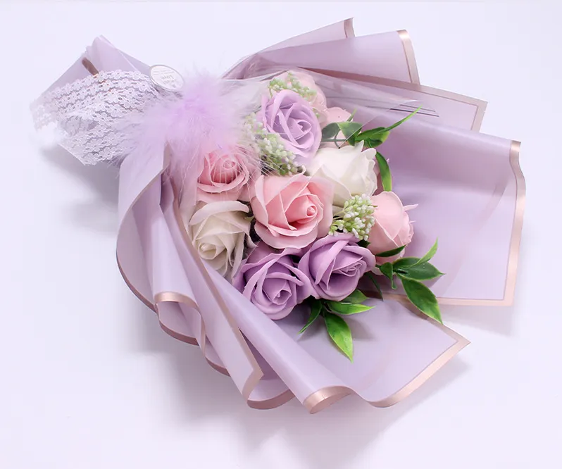 Fleurs de savon créatives faites à la main Rose Bouquet cadeau simulation décorative fleur de la Saint-Valentin décor anniversaire décor217j