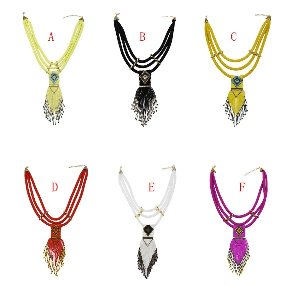Boho indische mehrschichtige Latzkragen-Halskette, handgefertigte Harzperlen, lange Quaste, Blumen-Statement-Halsketten, Frauen, afrikanischer Schmuck, Y283Q