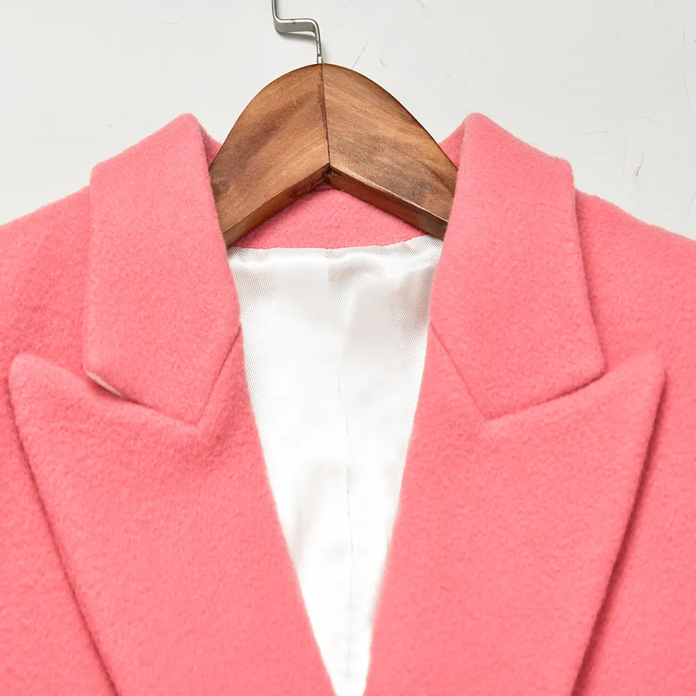 2021 automne automne manches longues revers crantés rose Blazer Style français couleur unie laine Double poches double boutonnage longs Blazers Outwear manteaux G123001