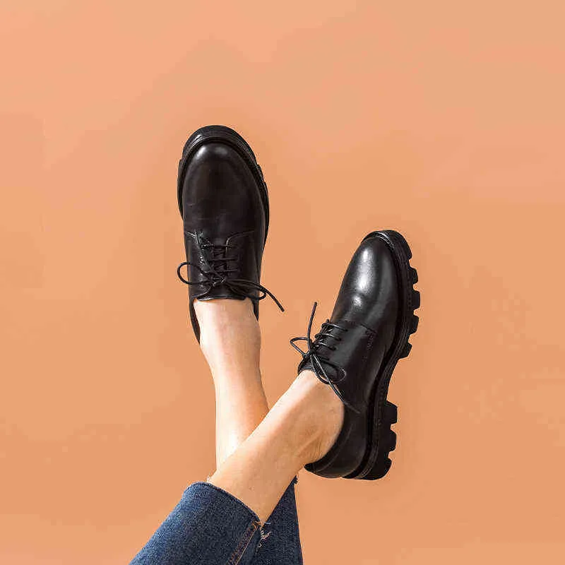 Chaussures en jean pour femmes à tête ronde Wax Derby Style lacets plats en dentelle faits à la main 2 9