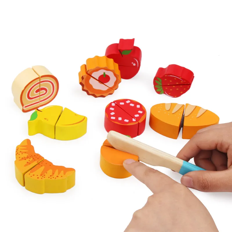 Drop Simulation BBQ Schneiden Set Holzspielzeug für Kinder Supermarkt Registrierkasse Obst/Dessert Küche Spielzeug Pädagogische LJ201211