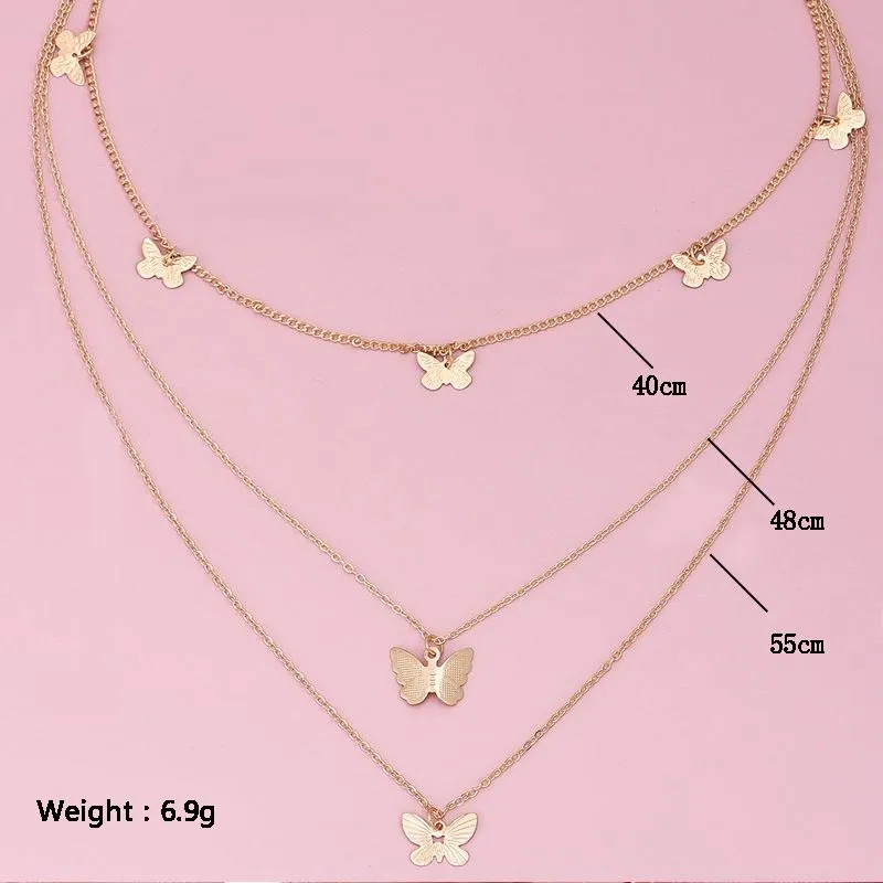 Set Women Necklaces Set Charm Butterfly Tassel Pendant Clavicle Chain Multilayer Gold Necklace Classic Dance Party Jewelry316T