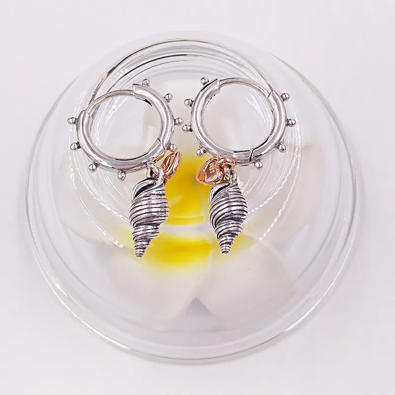 Autentyczne 925 Sterling Silver Pandora Heart Concha Shell Hoop Stud Kolczyki Luksus Dla Kobiet Mężczyźni Dziewczyna Walentynki Prezent Urodzinowy 289000C00