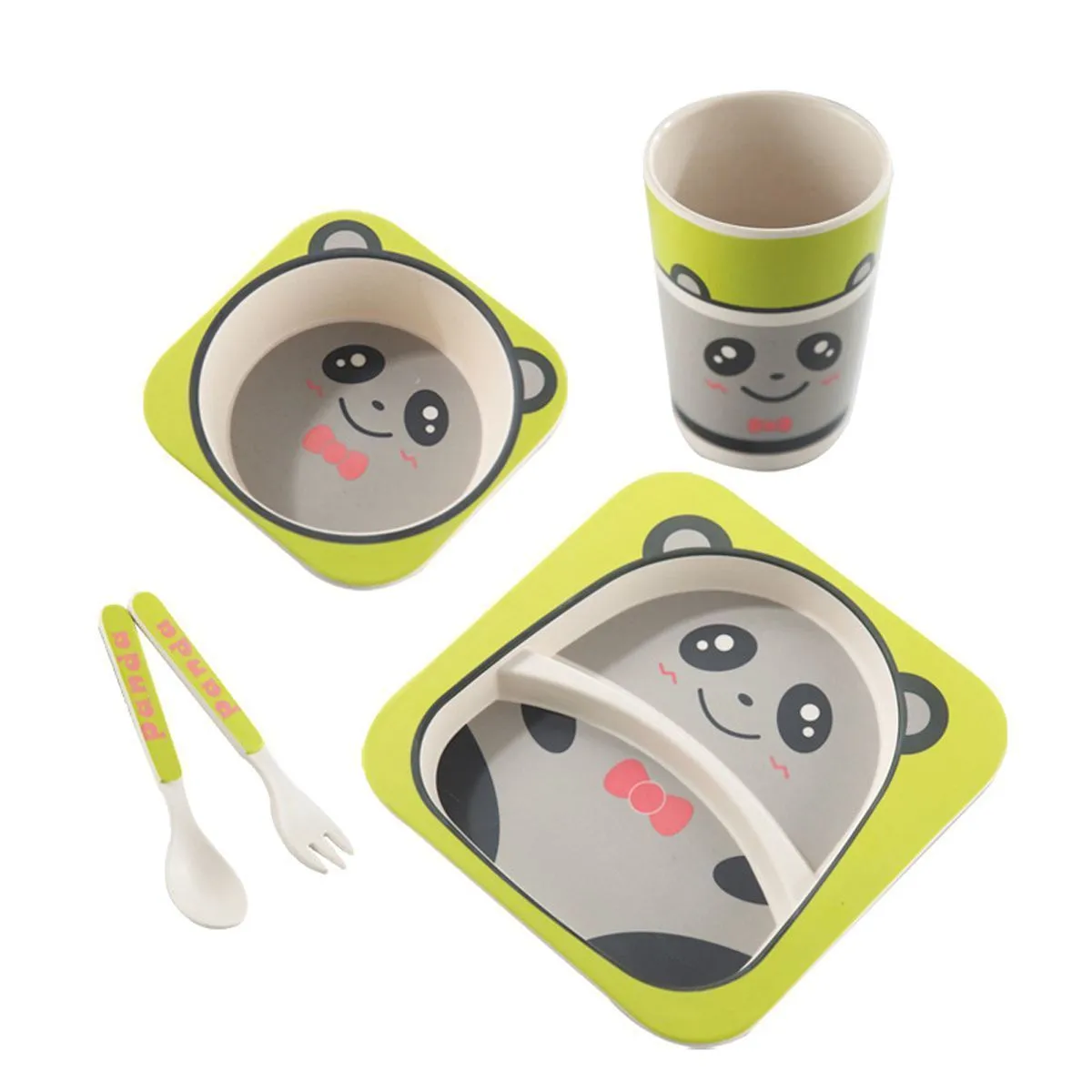 5 pezzi Set da tavola bambini Cartoon Fibra di bambù Ciotola + Tazza + Cucchiaio + Piatto + Forchetta Piatti l'alimentazione Stoviglie Y200111